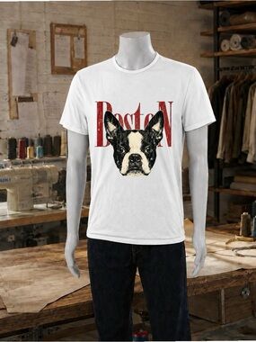 Gildan Boston Bulldog pattern white T-shirt with red letters